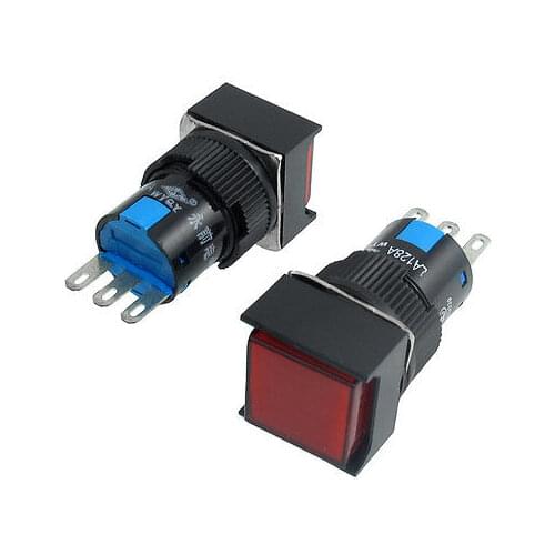 Red Squared Cap 1NO 1NC Momentary Push Button Switch AC 220V 5A
