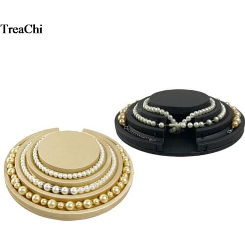 Creative 3Layer Luxury PU Necklace Jewelry Display Holder Stand Round Bead Pear Necklace Display Organizer Groove Rack Tray
