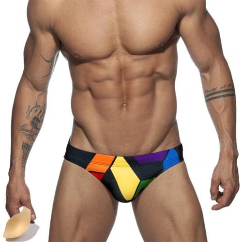 Push pad swimsuit men printing Bathing Beach Wear Surf low waist Mens Swimwear briefs sexy gay mens swim wear brave person 2020