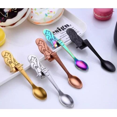 Mermaid Cute Spoon Teaspoon Long Handle Coffee Spoons Sugar Dessert Flatware Hanging Cup Scooper Drinking Tools Kitchen Gadget
