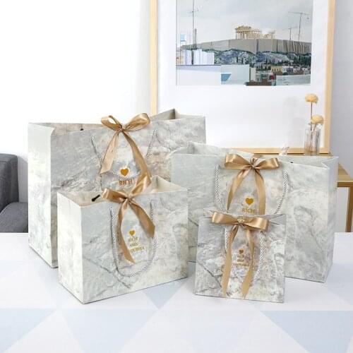 5pcs Marble Gift Packaging Bag Ribbon Christmas Decor Gift Paper Bag Party Baby Shower Chocolate Boxes Package Wedding Favors