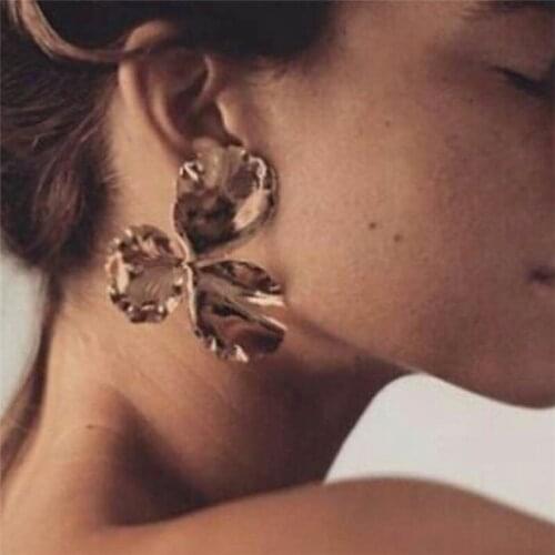 MWSONYA Gold Big Flower Stud Earrings for Girls Exaggerated Punk European Brand Design Party Ear Jewelry ET229