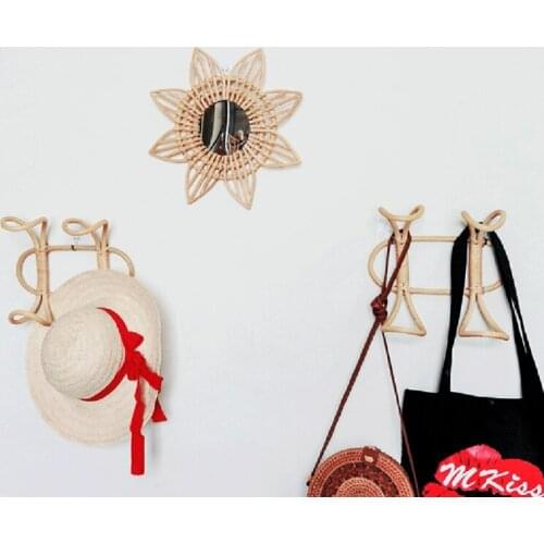 Natural Rattan Wall Hooks Kids Garments Organizer Rack Clothes Hat Hanging Hook Hanger Home Baby Room Decor
