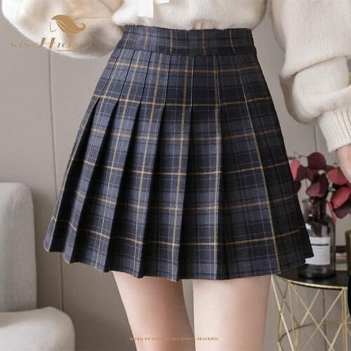 SISHION 2021 Autumn and Winter Plaid Pleated Skirt VD2394 A-Line Vintage Fresh and Sweet Anti-Glare Skirts