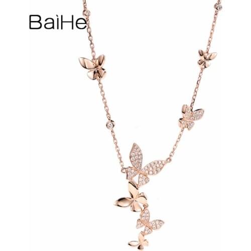 BAIHE Solid 18K Rose Gold H/SI 0.27ct Natural Diamonds Women Fine Jewelry Wedding Gift Engagement Gift Trendy Diamond Necklaces