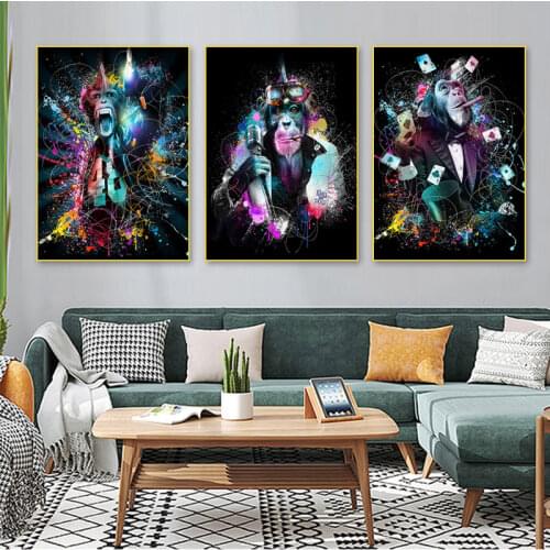 Smoking And Playing Card Monkey Posters And Prints Abstract Ape Canvas Painting Living Room Wall Art Pictures Home Decoration