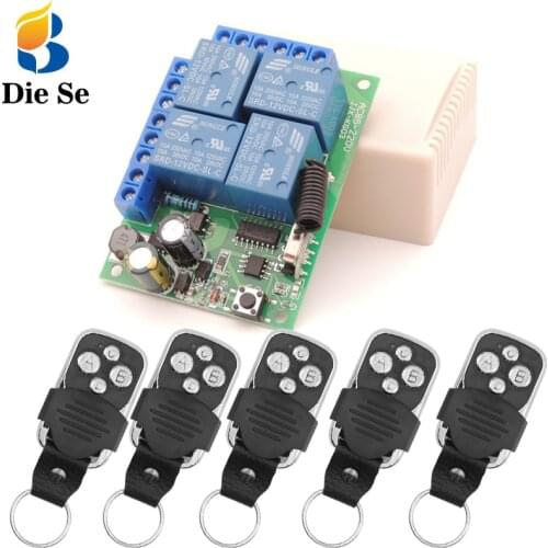 RF Light Switch for Garage Wireless Remote Control Relay 433Mhz AC85V~250V 4 Gang Relay Receiver and Transmitter for light/LED