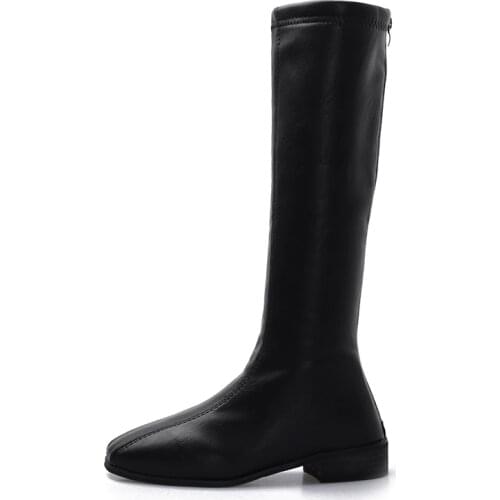 Women Pu Leather Black Knee High Boots Low Heel Waterproof Long Boots Women 2020 Fashion Winter Keep Warm Slim Women Shoes