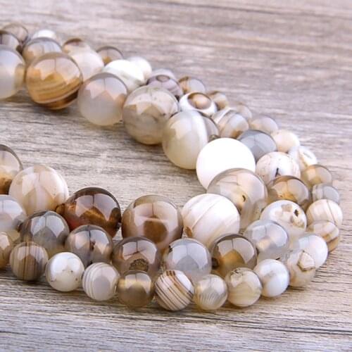 Gray smoky Agates beads Natural Stone Beads Smooth Striped Round loose beads For Jewelry Making Diy Bracelet Necklace handmade