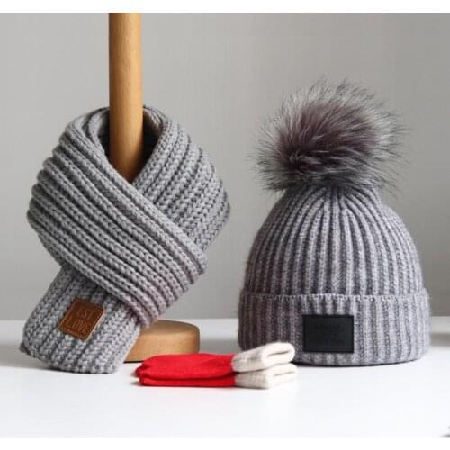 Baby hat Autumn winter children hat scarf boys and girls fashion head cap scarf baby woollen hat trend glove 3-piece suits