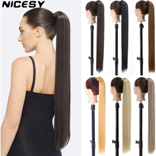 NICESY Synthetic Long Straight Hair Fiber HeatResistant 34'' Straight Hair Ponytail Fake Hair Chip-in Hair Extensions Hairpiece