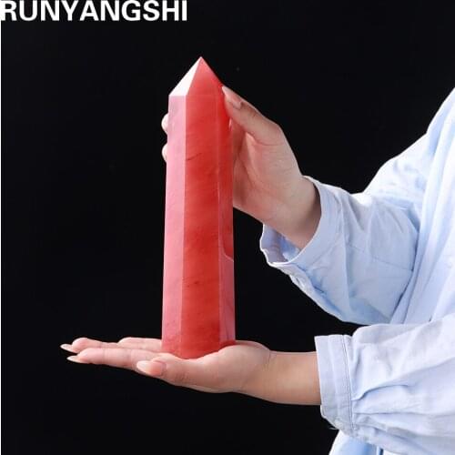 25-30cm Big Size Synthetic quartz Obelisk Wand Point Red Smelting Stone Healing Stones Tower Fengshui Crystal for Home Decoratio