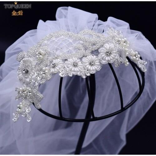 TOPQUEEN VS91 Wedding Bridal Veil Crystal Pearls Applique Veil Bridal Accessiorie Veil with Rhinestones Wedding Veil One Layer
