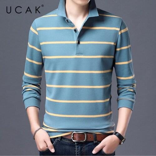 UCAK Brand Striped Long Sleeve T Shirt Men Clothes Spring Autumn New Arrivals Pure Cotton Streetwear Soft T-Shirt Clothing U5382
