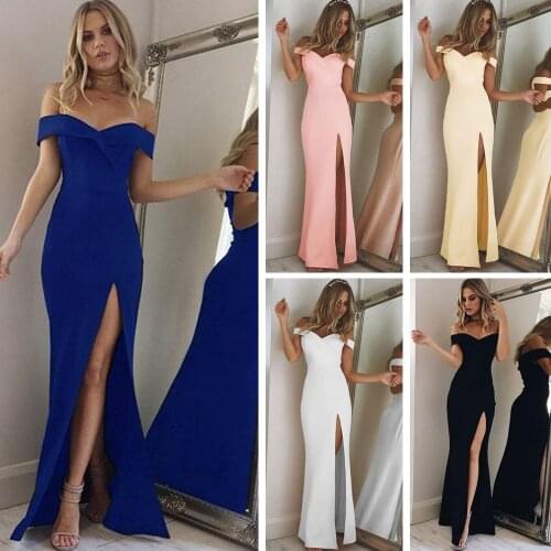 2018 New Taxi Long Dress Elegant Women Off the Shoulder Strapless Straight Party Dress Female