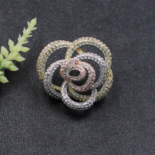 Vanifin Fashion Jewelry Abstract Geometry Lines Flower Brooch Pin for Girls Engagement Daily Micro Paved Zircon Popular Gifts