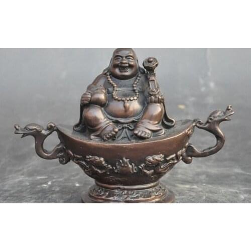 Chinese buddhism bronze dragon yuanbao wealth Maitreya buddha ruyi lucky statue