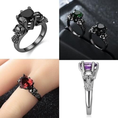 Vintage Skull Gothic for Women Fashion Heart-Shape Crystal Ring Engagement Jewelry Dropshipping