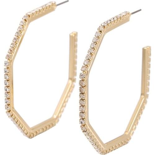 Golden Cuff Stud Earrings Korean Geometry Metal Crystal Earrings For Women Female Retro Square Stud Earrings Jewelry