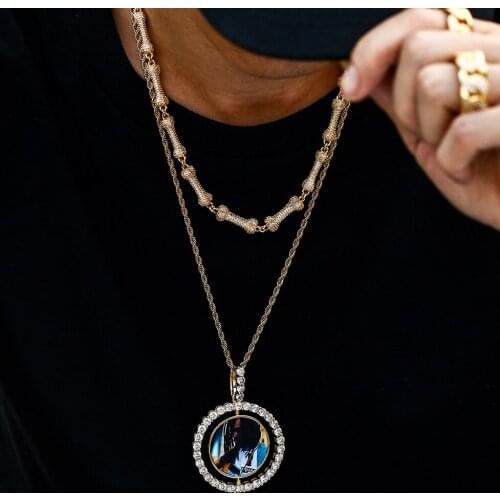 30Pcs/Lot Customized Jelwery Sublimation BlankRound Shape Rotating/Spin Hip Hop Memory Necklace