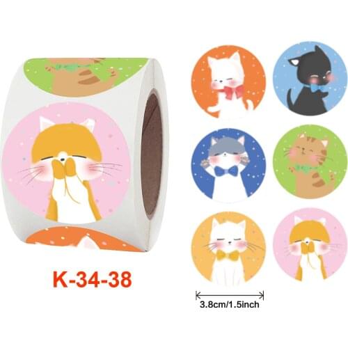 500pcs/roll 38mm Lovely Cat Stickers For School Reward Stickers Classroom Decoration Encouragement Sticker For Student Teacher