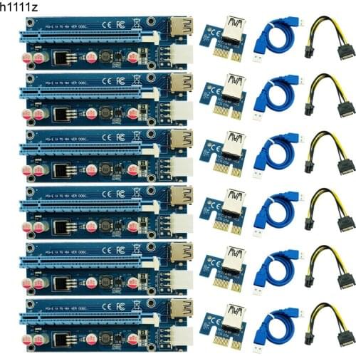 6PCS 006C Riser USB 3.0 PCI-E PCI Express Riser Card 1x to 16x GPU Extender Adapter Cable 60cm 6pin Riser Card for BTC Mining