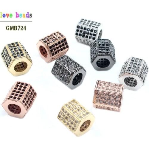 8*8mm Fashion Metal Brass Micro Pave Crystal CZ Columnar Hexagon Space Beads for Jewelry DIY Jewelry Findings 3pcs/lot