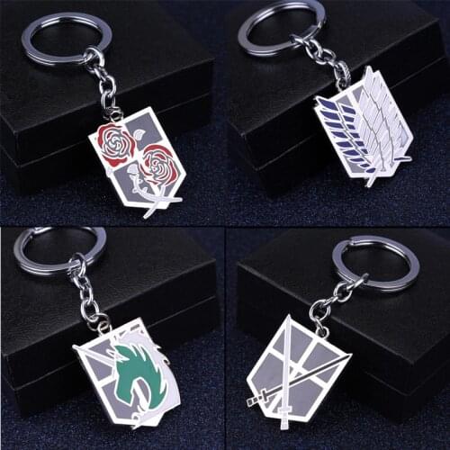 Hot Anime Attack On Titan Keychain Wings of Liberty Freedom Scouting Legion Eren Key Chains Rose Flower Sword Metal Keyring