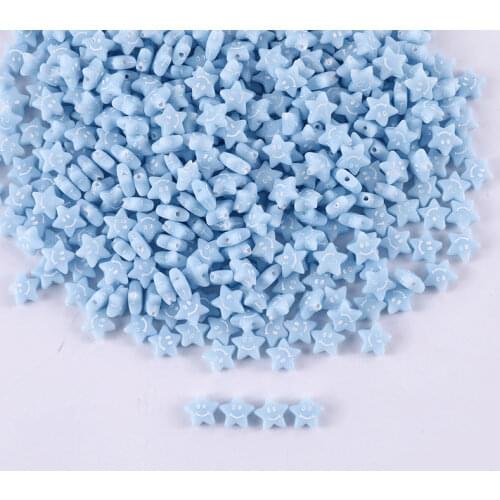 50pcs Smile-Emoji Blue Star Beads Square Shape Acrylic Spaced Beads For Jewelry Making DIY Letter Beads For Bracelet Necklack