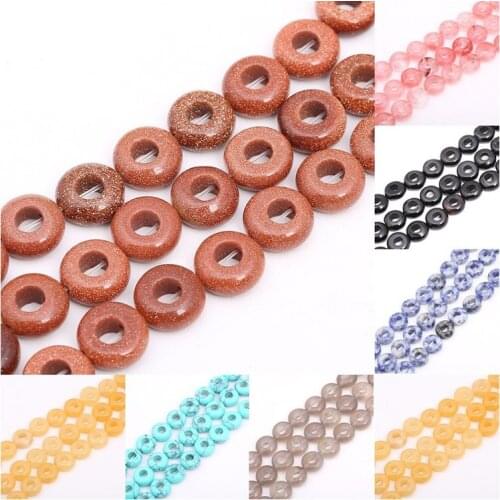 4*10mm Natural Stone Colorful Agate Sandstone Crystal Hollow Round Ring Loose Beads for Jewelry Making DIY Bracelet Necklace 15"