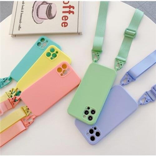 Liquid Silicone Crossbody Necklace Phone Case For iPhone 12 11 Pro Max Mini XS XR X 8 7 Plus SE 2020 Lanyard Cord Strap Cover