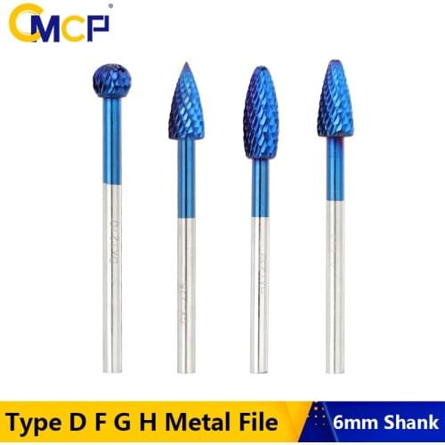 CMCP 6mm Shank Tungsten Carbide Rotary Burrs Nano Blue Coated Double Cut Rotary File 100mm Length Type D F G H Metal File