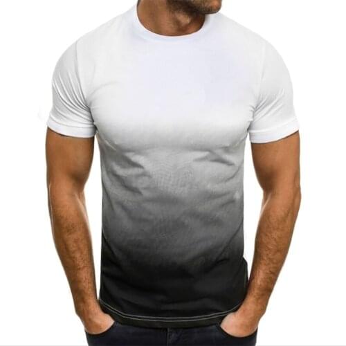 Cofekate Men T-shirt O-neck Summer Men Clothing O-neck Gradient Color Short Sleeve Mens Tshirts 2021