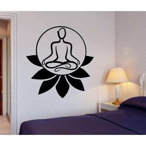 Home Decals Buddha Lotus Stickers Removable Yoga Mandala Om Meditation Chakra Vinyl Wall Decal Mural Room Decor CW-51