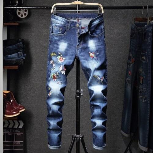 Jeans Embroidery Male For Men Slim Fit Pants High Quality Fashion Mans Jeans Trousers For Men Casual Straight Denim Jeans Men