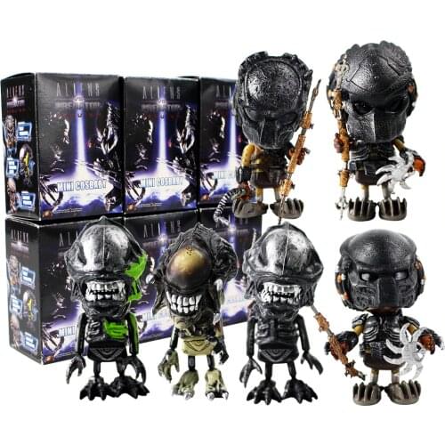 6pcs/lot 7cm Hot Movie Figurine Aliens Vs Predator Requiem Mini Cosbaby Wolf Predator Battle Cute Dolls PVC Action Figure Toys