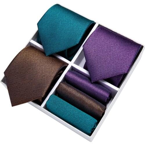 Gift Box Pack 3PCS Mens Tie Handkerchief Cufflinks 100% Silk Classic Jacquard Woven Business Wedding Tie Set Gravatas DiBanGu