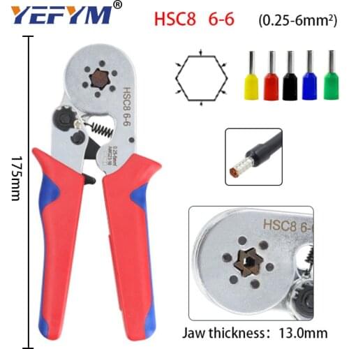HSC8 6-6 round terminal crimping tool, special crimping tool for 0.25-6mm2 tubular terminal (AWG23-10)