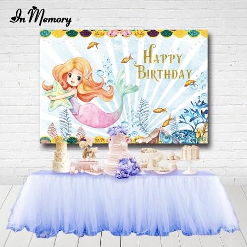 InMemory Little Mermaid Girls Birthday Party Backdrops Underwater Fish Scales Bubble Photography Backgrounds Custom Banner