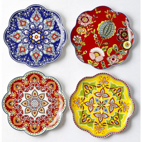 Ceramics Plate Home Creative Breakfast Tableware American Flower-shaped Plate Decoration In-Glaze Irregular Snack Dishes