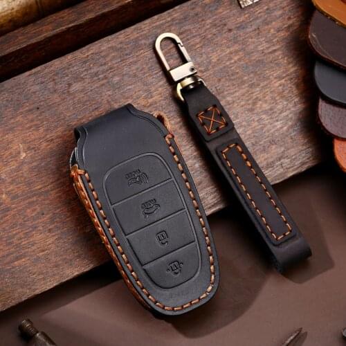 Leather Car Key Case Key Cover for Hyundai Sonata Tucson Solaris i30 Grand Stare 2019 2020 2021 MPV Remote keyless