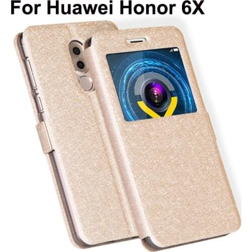 5.5" Front Window Leather Filp Case For Huawei Honor 6X phone cover For Huawei Honor 6X 6 X back cases Honor6X bumper case coque