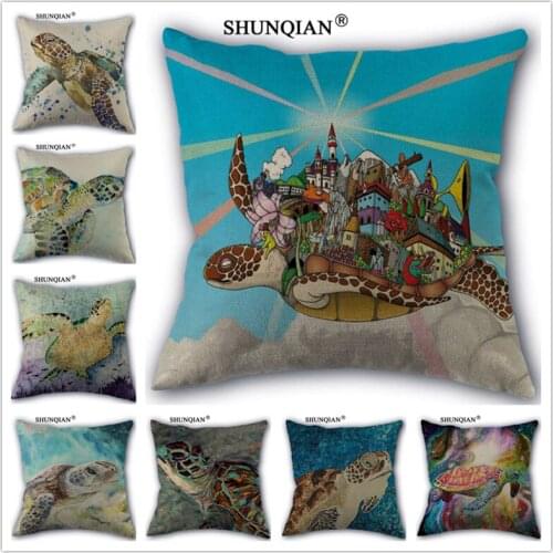 Linen Cotton Art turtles Pillow Cover Custom Print Home Decorative Pillows Cases 45x45cm one side Y418-7