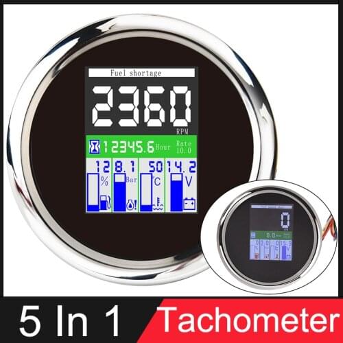 Boat Car Digital Tachometer TFT Screen 5 in 1 Multi-functional Gauge With Hours Fuel Level Water Temp Oil Pressure Meter Alarm