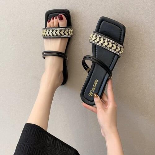 Fashion Shinning Rhinestone Slippers Women Sandals Luxury Temperament Women Shoes 2021 Sexy Woman Plat Slides Free Shipping