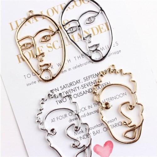 Fashoin Alloy Jewelry Charms 40pcs/Lot 32*54MM DIY Jewelry Findings Gold Silver Tone Alloy Hollow Out Human Face Pendant Charm