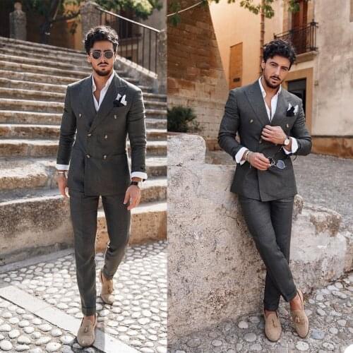 Young Double Breasted Men Blazer Suits Custom Made Peaked Lapel New Designed Formal Streetwear Business Smart Casual Tuxedos