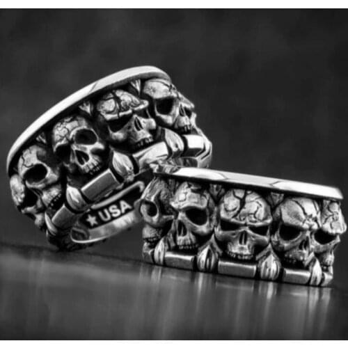 Vintage Gothic Grim Reaper Split Skull Ring for Mens Unique Punk Rock Biker Jewelry Gift