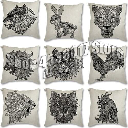 Pillowcover Black line animald Pattern Cotton Linen Throw Pillow Cushion Cover Car Home Sofa Bed Decorative Pillowcase Party