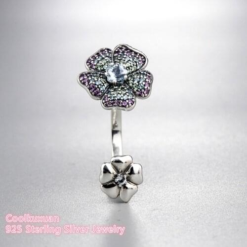 New Spring Original 100% 925 Sterling Silver Glorious Blooms Ring, Multi-Colored CZ Compatible with European brand Jewelry